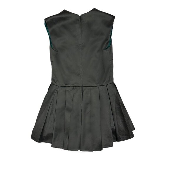 CUSHNIE ET OCHS V Neck Pleated Silk/Wool Sleeveless Top Grey/Green - Picture 6 of 6